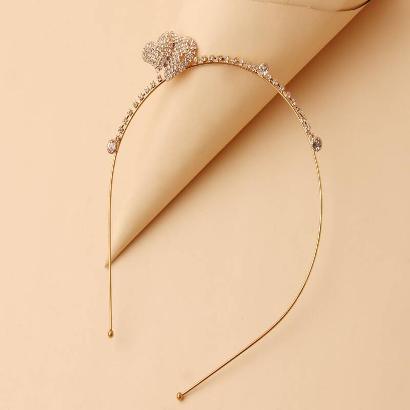 

1pc Rhinestone Heart Hair Hoop, Gold