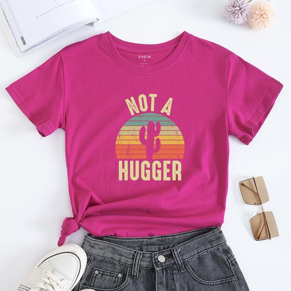 

Slogan Graphic Short Sleeve Tee, Red violet