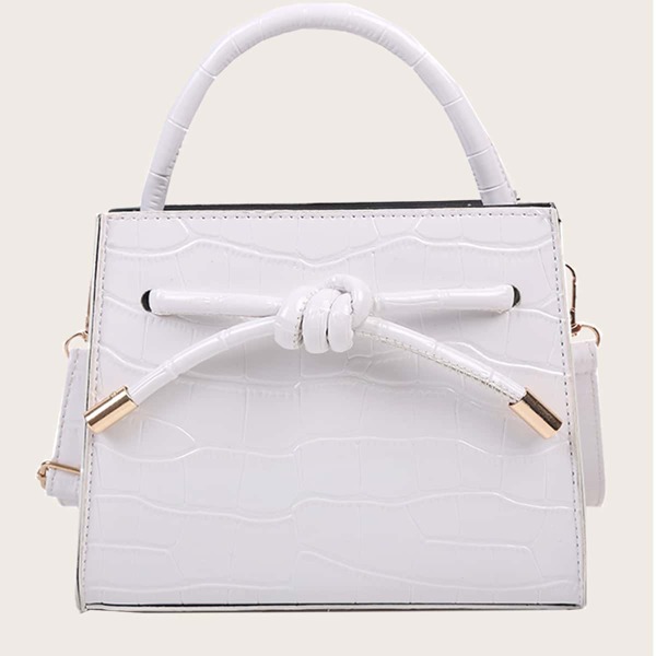

Croc Embossed Top Handle Satchel Bag, White