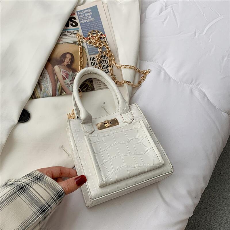 

Croc Embossed Pocket Satchel Bag, White
