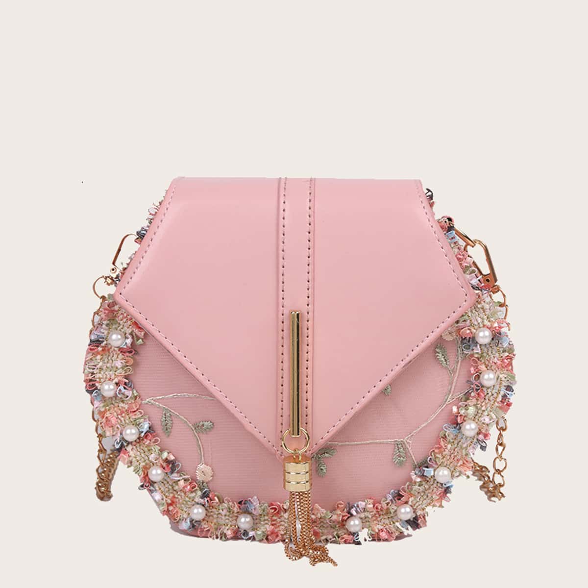 

Faux Pearl Trim Crossbody Bag, Baby pink