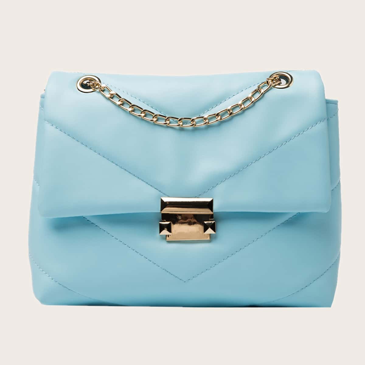 

Quilted Chain Crossbody Bag, Baby blue