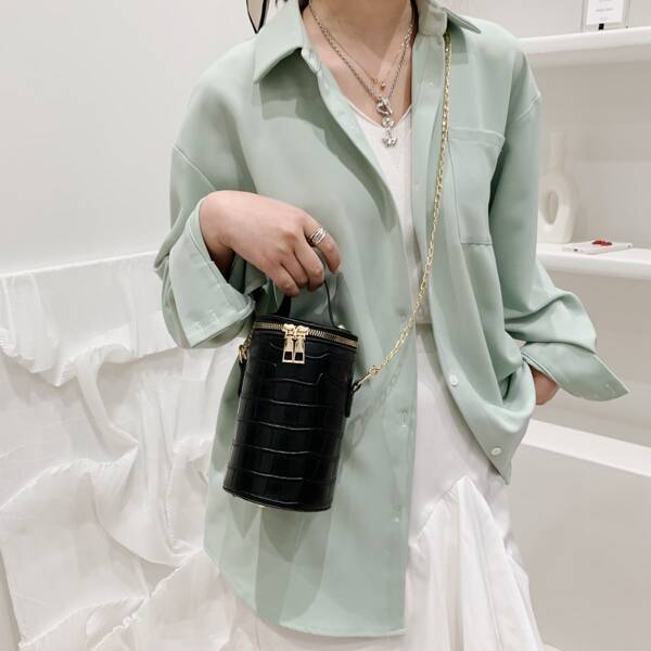 

Croc Embossed Bucket Bag, Black