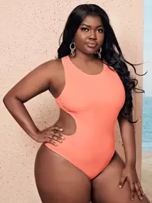 SHEIN Swim Curve Traje de baño de una pieza con recorte en la espalda cruzada, traje de baño de verano para playa - Rosa - Ver 1