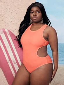 SHEIN Swim Curve Traje de baño de una pieza con recorte en la espalda cruzada, traje de baño de verano para playa - Rosa - Ver 4