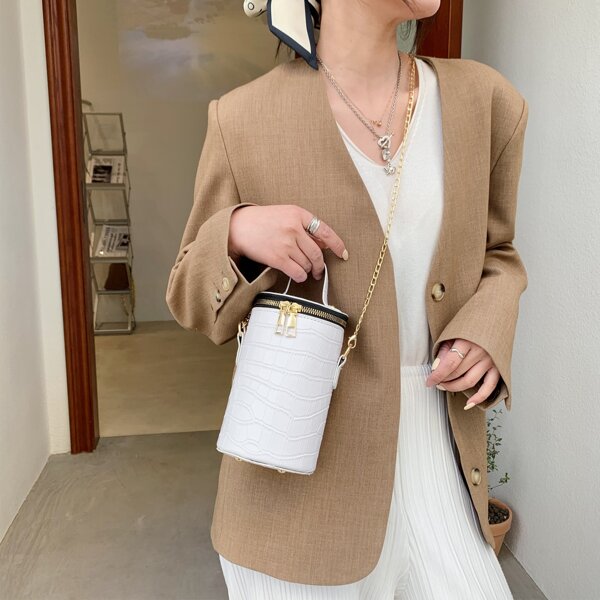 

Croc Embossed Bucket Bag, White