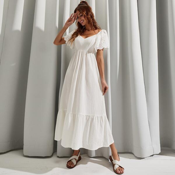 

Schiffy Butterfly Sleeve Ruffle Hem Dress, White