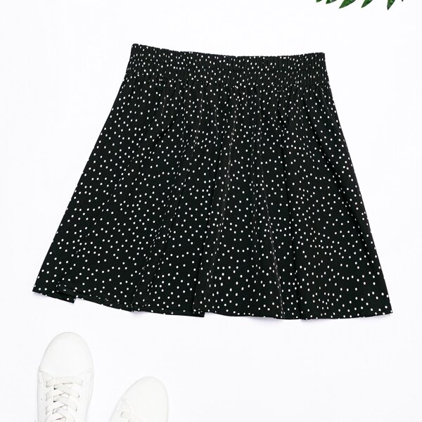 

Plus Polka Dot A-line Skirt, Black