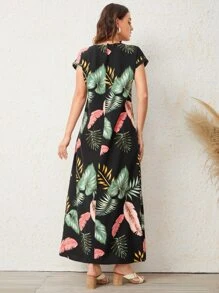 Seusyu Batwing Sleeve Tropical Print Dress - Multicolor - View 2