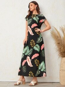 Seusyu Batwing Sleeve Tropical Print Dress - Multicolor - View 5