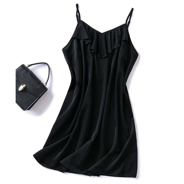 

Plus Solid Ruffle Trim Cami Dress, Black