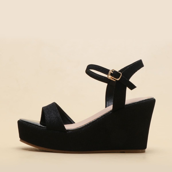 

Minimalist Ankle Strap Wedge Sandals, Black