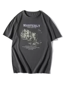 Manfinity Hypemode Men Slogan And Figure Graphic Tee - Dark Grey - View 1