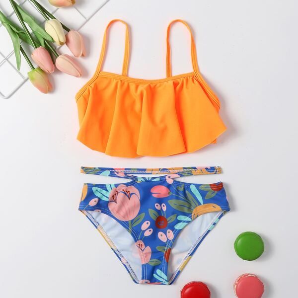 

Toddler Girls Floral Hanky Hem Cut-out Bikini Swimsuit, Multicolor