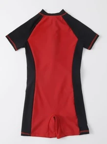 Boys Dinosaur Print Zip One Piece Swimsuit - Multicolor - View 2