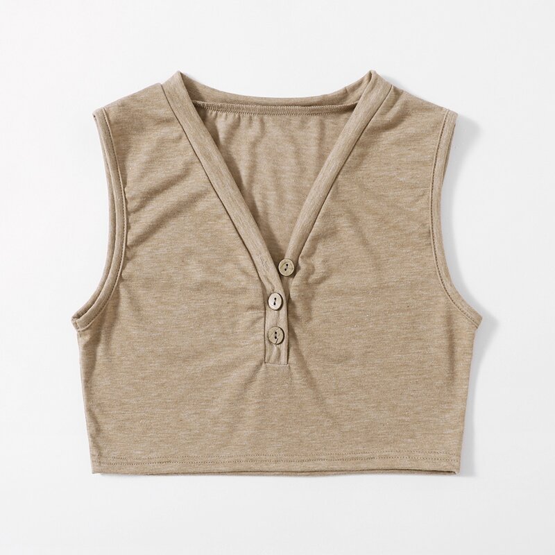 

Solid Button Tank Top, Khaki
