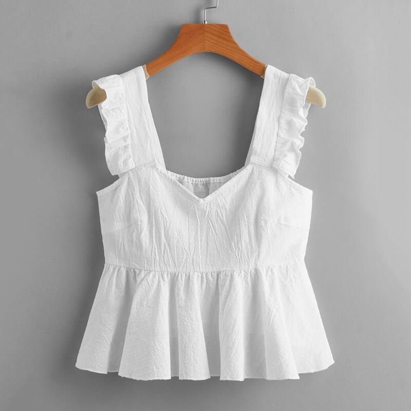 

Solid Ruffle Blouse, White