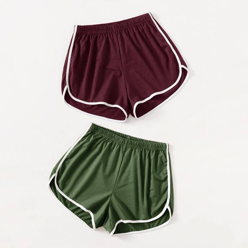 

2pcs Contrast Binding Dolphin Shorts, Multicolor
