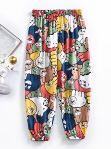 SHEIN Girls All Over Cartoon Graphic Tapered Trousers - Multicolor - View 1