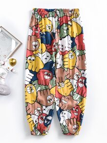 SHEIN Girls All Over Cartoon Graphic Tapered Trousers - Multicolor - View 2