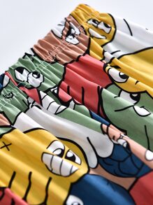 SHEIN Girls All Over Cartoon Graphic Tapered Trousers - Multicolor - View 3