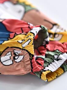 SHEIN Girls All Over Cartoon Graphic Tapered Trousers - Multicolor - View 6