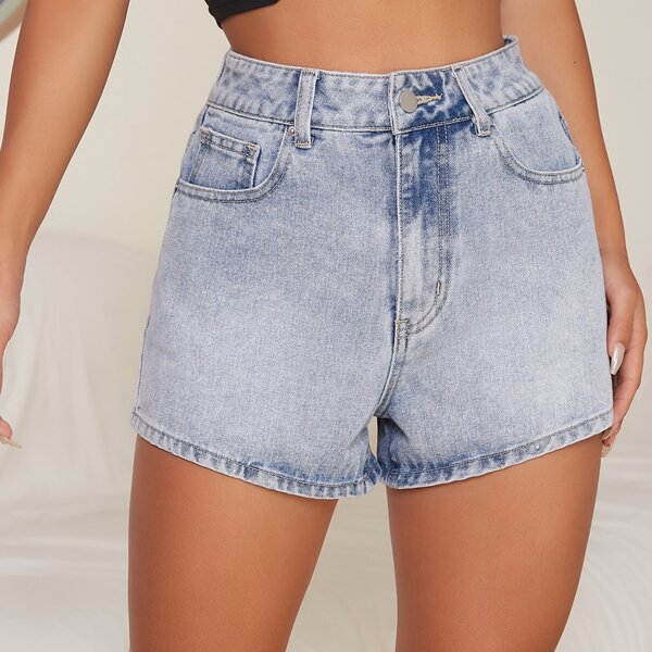 

Zipper Fly Cartoon Graphic Denim Shorts, Light wash