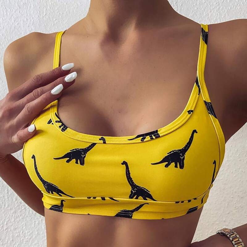 

Dinosaur Random Print Bikini Top, Yellow