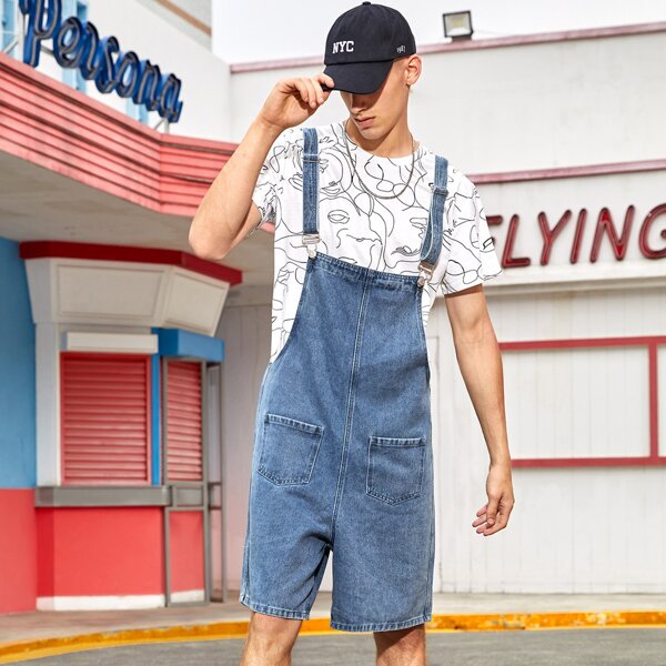 

Men Dual Pocket Denim Overall Romper Without Tee, Medium wash
