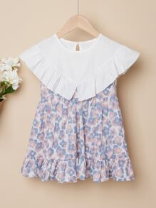 小女童花卉荷葉邊娃娃洋裝
