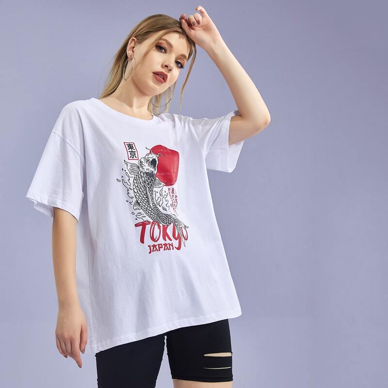 Letter Fish Graphic Tee, White