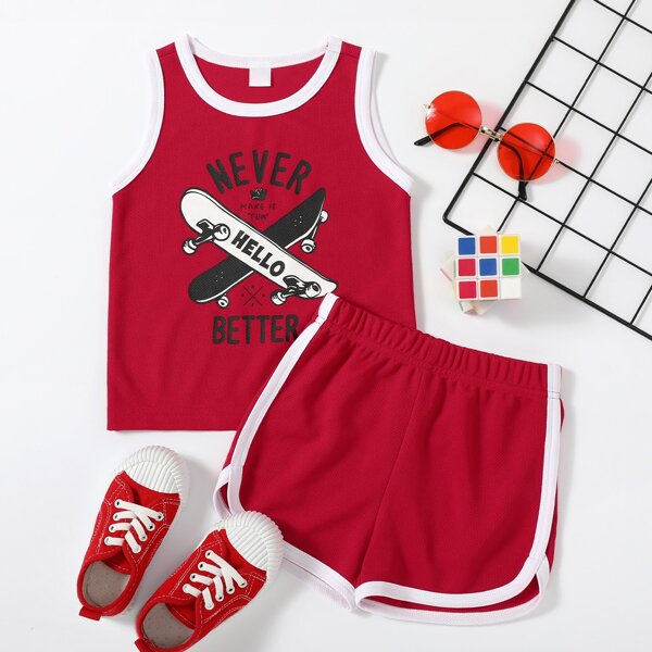 

Toddler Boys Letter Graphic Binding Tank Top & Track Shorts, Burgundy