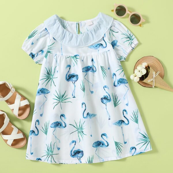 

Toddler Girls Animal & Leaf Smock Dress, White