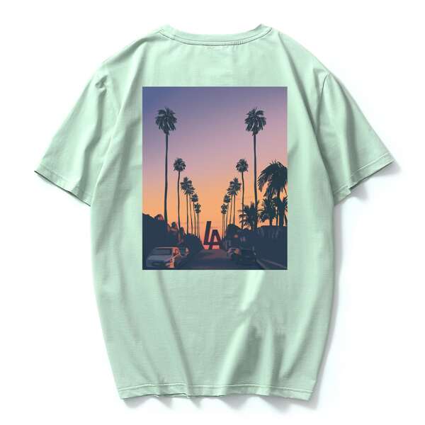 

Men Tropical And Graphic Print Tee, Mint green