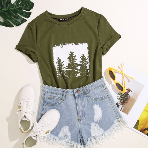 

Plus Plants Print Tee, Army green