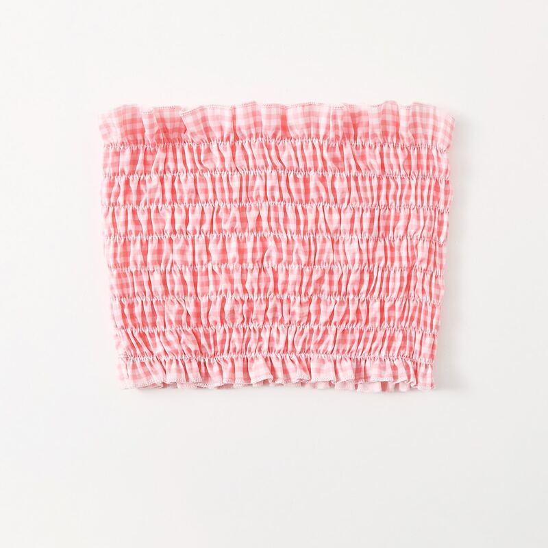 

Gingham Shirred Crop Tube Top, Pink