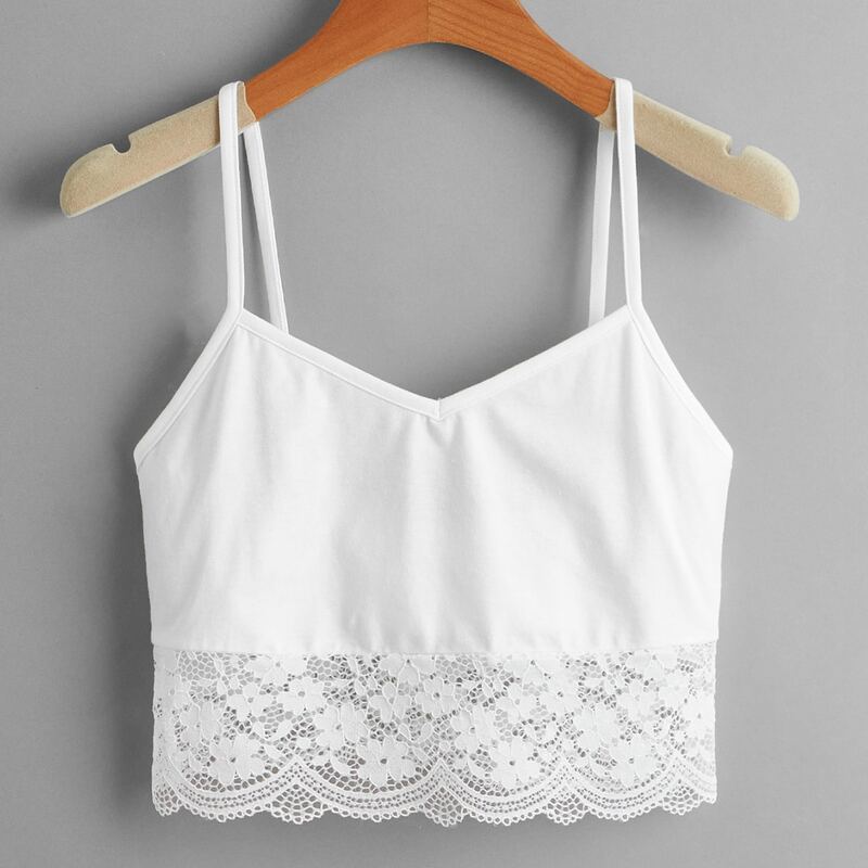 

Contrast Lace Crop Cami, White