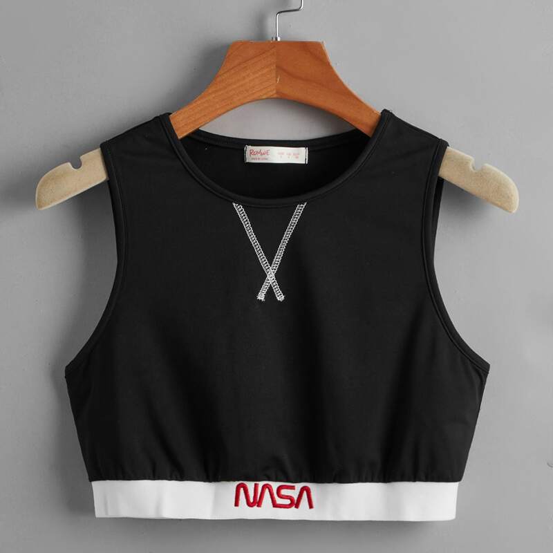 

Letter Embroidery Tank Top, Black