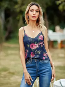 Top de tirantes con estampado floral - Azul Marino - Ver 4