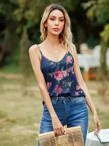 Top de tirantes con estampado floral - Azul Marino - Ver 5