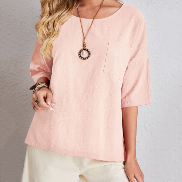 

Split Side Drop Shoulder Blouse, Baby pink