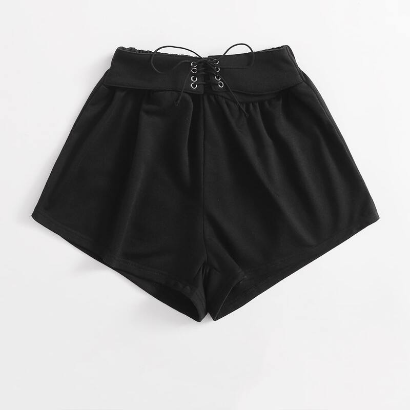 

Solid Lace Up Shorts, Black