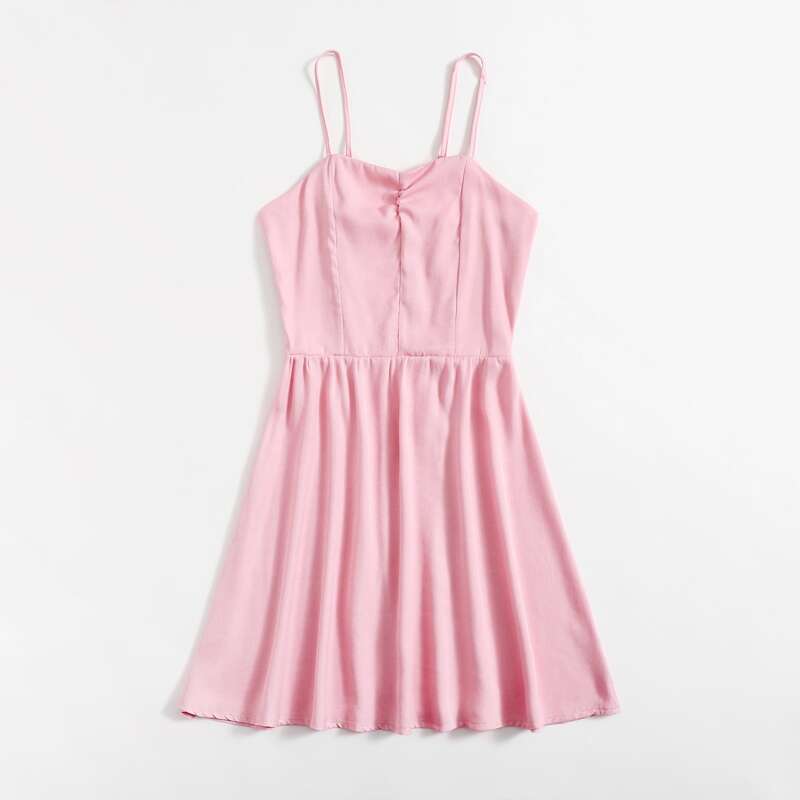 

Solid Ruched Cami Dress, Pink