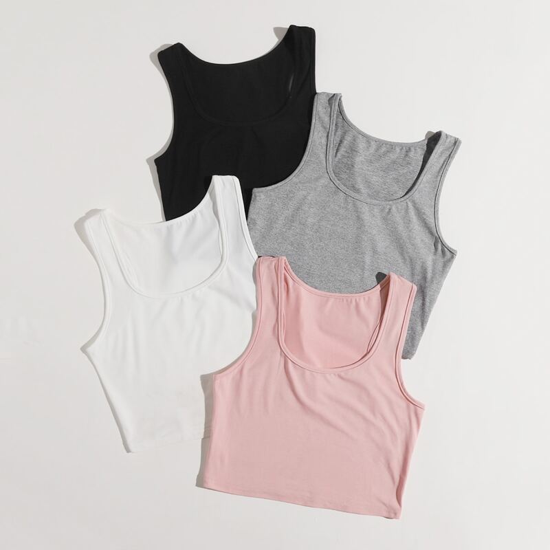 

4pcs Solid Tank Top, Multicolor