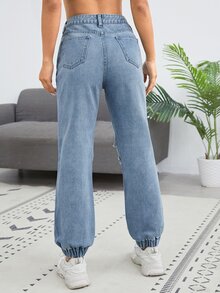 SHEIN Jeans joggers con diseño roto - Azul lavado medio - Ver 2