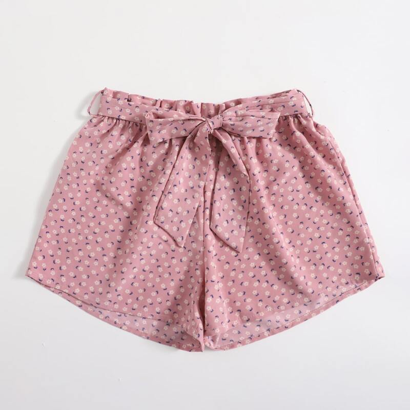 

Ditsy Floral Belted Shorts, Dusty pink