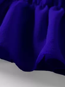 SHEIN Holidaya 荷葉邊袖褶邊露肩荷葉邊下擺襯衫 - 寶藍色 - 查看 3