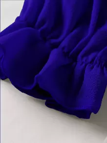 SHEIN Holidaya 荷葉邊袖褶邊露肩荷葉邊下擺襯衫 - 寶藍色 - 查看 4