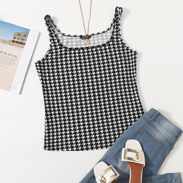 

Plus Houndstooth Tank Top, Black and white