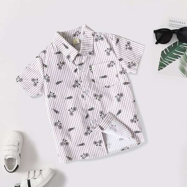 

Toddler Boys Striped & Cartoon Graphic Shirt, White